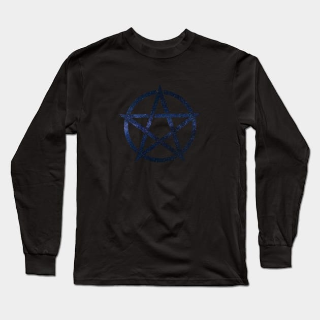 Blue Galaxy Pentagram - Witch Symbol Pentacle - Black Long Sleeve T-Shirt by MysticMagpie